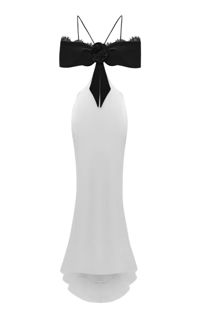 Rasario Cutout Velvet And Satin Dress In Black,white