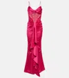 Rasario Draped Corset Satin Gown In Berry