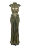 Rasario Draped Metallic Chiffon Gown