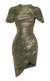 Rasario Draped Metallic Chiffon Mini Dress