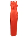 Rasario Draped Satin Asymmetric Cut-out Gown With Ring In Orange