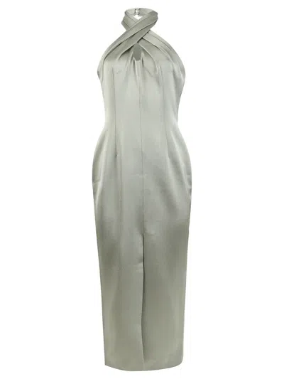 Rasario Draped Satin Midi Dress In Green