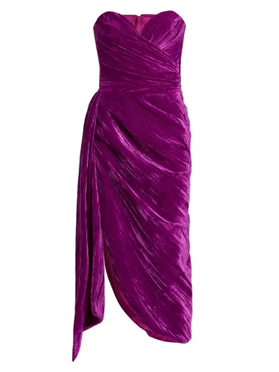 Rasario Draped Velvet Midi Dress In Purple