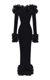 Rasario Floral-embellished Knitted Maxi Dress In Black