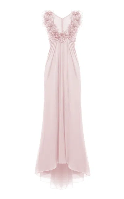 Rasario Floral-embellished Silk-chiffon Dress In Light Pink
