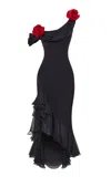 Rasario Floral-embellished Silk-chiffon Midi Dress In Black
