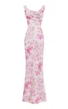 Rasario Floral-print Draped Satin Maxi Dress In Light Pink