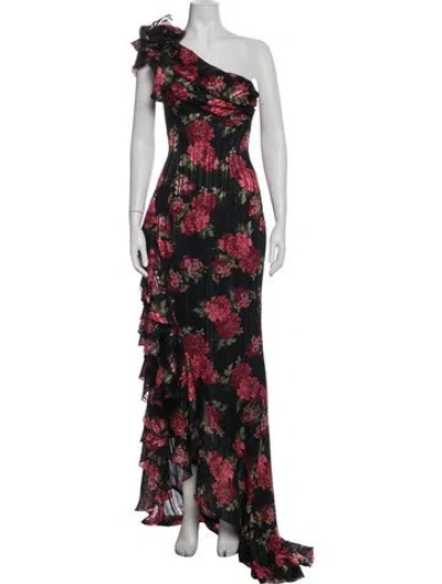 Pre-owned Rasario Floral Print Long Dress W/ Tags In Black/red