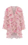 Rasario Floral-print Tiered Chiffon Mini Dress In Light Pink