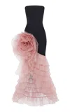 Rasario Flower-detailed Crepe & Chiffon Maxi Dress In Black