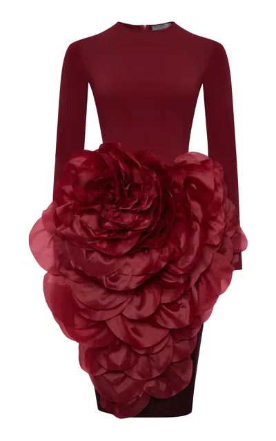 Rasario Flower-detailed Silk-organza Knit Midi Dress In Black