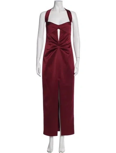 Pre-owned Rasario Halterneck Long Dress In Burgundy