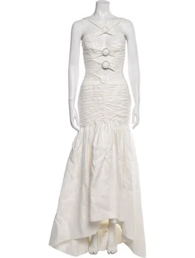 Pre-owned Rasario Halterneck Long Dress In Neutral