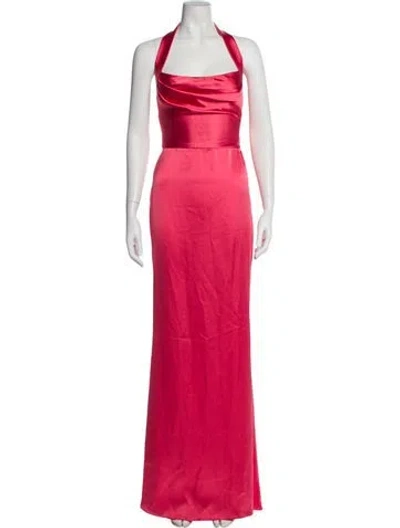 Pre-owned Rasario Halterneck Long Dress In Pink