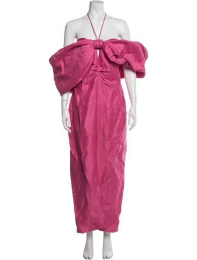 Pre-owned Rasario Halterneck Long Dress In Pink