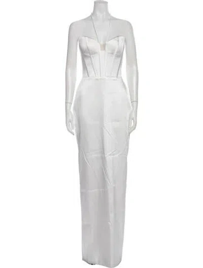 Pre-owned Rasario Halterneck Long Dress In White