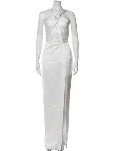 Pre-owned Rasario Halterneck Long Dress In White