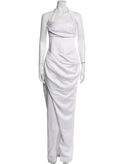 Pre-owned Rasario Halterneck Long Dress In White