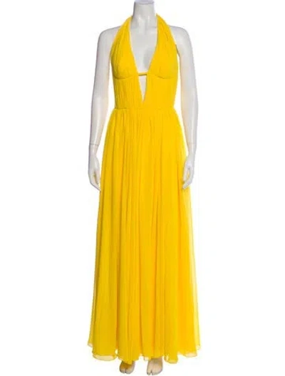 Pre-owned Rasario Halterneck Long Dress In Yellow