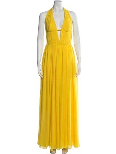 Pre-owned Rasario Halterneck Long Dress In Yellow