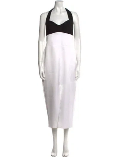 Pre-owned Rasario Halterneck Midi Length Dress In Neutral
