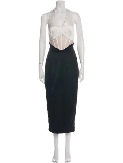 Pre-owned Rasario Halterneck Midi Length Dress W/ Tags In Black