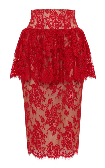 Rasario Lace Midi Skirt In Red