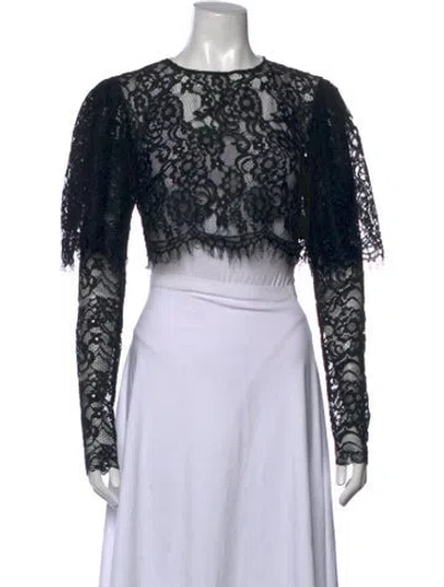 Pre-owned Rasario Lace Pattern Crew Neck Crop Top In Black