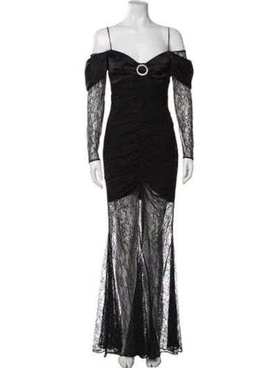 Pre-owned Rasario Lace Pattern Long Dress In Black