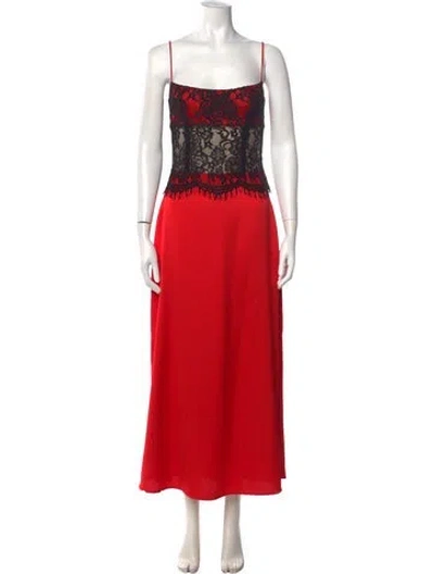 Pre-owned Rasario Lace Pattern Long Dress In Red