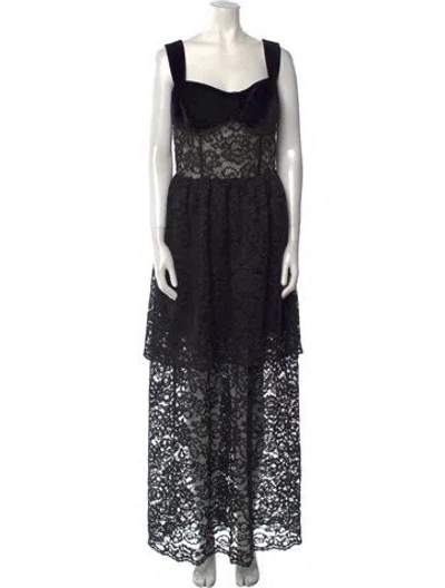 Pre-owned Rasario Lace Pattern Long Dress W/ Tags In Black