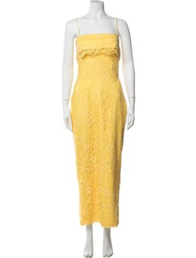 Pre-owned Rasario Lace Pattern Long Dress In Yellow