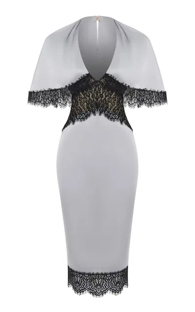 Rasario Lace-trimmed Satin Dress In Grey