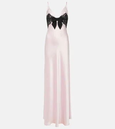 Rasario Lace-trimmed Satin Gown In Pink