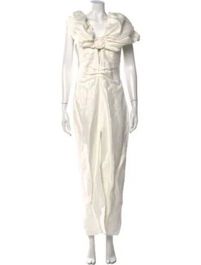 Pre-owned Rasario Linen Long Dress In White