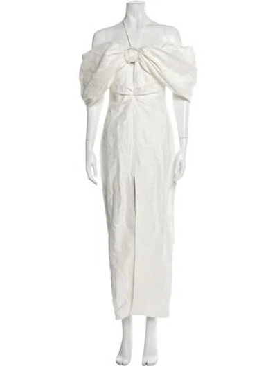 Pre-owned Rasario Linen Long Dress In White