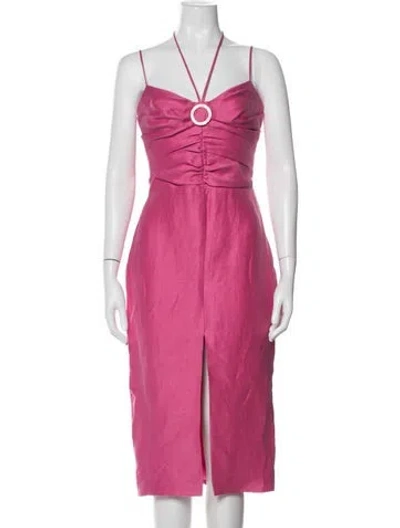 Pre-owned Rasario Linen Midi Length Dress In Pink