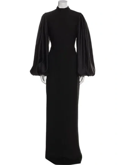 Pre-owned Rasario Mock Neck Long Dress In Black