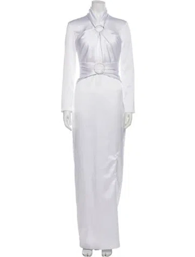 Pre-owned Rasario Mock Neck Long Dress In White