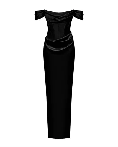 Rasario Off-the-shoulder Draped Corset Gown In Black
