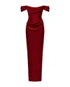 Rasario Off-the-shoulder Draped Corset Gown In Burgundy In Red