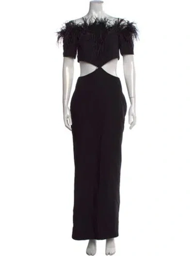 Pre-owned Rasario Off-the-shoulder Long Dress In Black