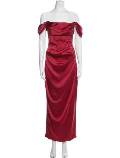 Pre-owned Rasario Off-the-shoulder Long Dress In Burgundy