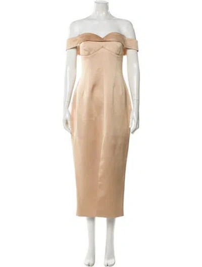Pre-owned Rasario Off-the-shoulder Long Dress In Gold