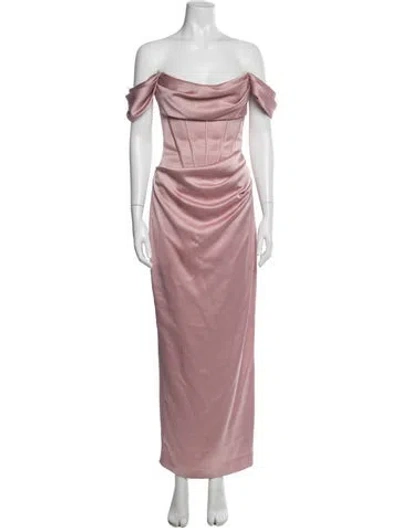 Pre-owned Rasario Off-the-shoulder Long Dress In Pink