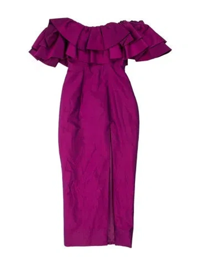 Pre-owned Rasario Off-the-shoulder Long Dress In Purple