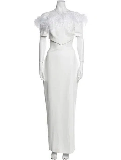 Pre-owned Rasario Off-the-shoulder Long Dress In White