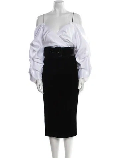 Pre-owned Rasario Off-the-shoulder Midi Length Dress In Black