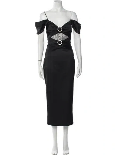 Pre-owned Rasario Off-the-shoulder Midi Length Dress In Black
