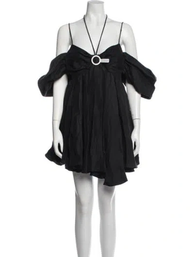Pre-owned Rasario Off-the-shoulder Mini Dress In Black